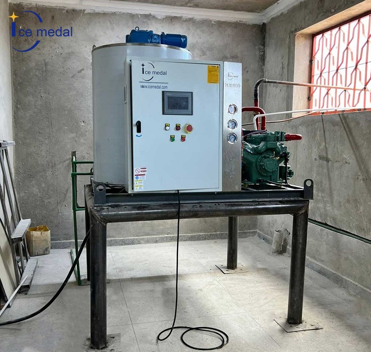 Macchina per il ghiaccio in scaglie con raffreddamento ad aria da 5 tonnellate presso l'industria della pesca in Tanzania