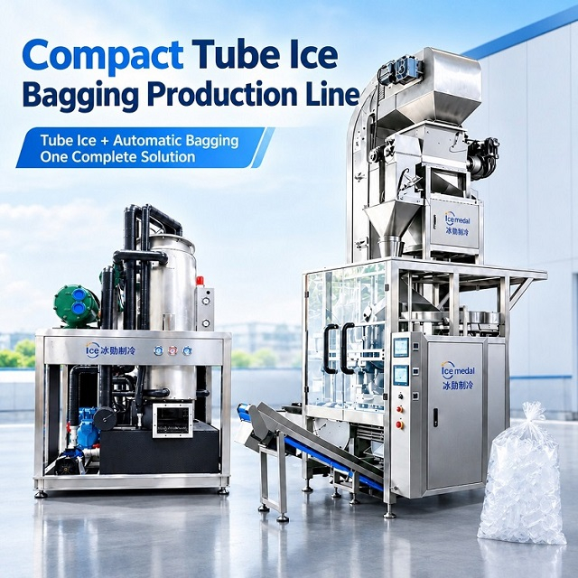 Linea di produzione di ghiaccio tubolare da 5 tonnellate con sistema di confezionamento automatico del ghiaccio