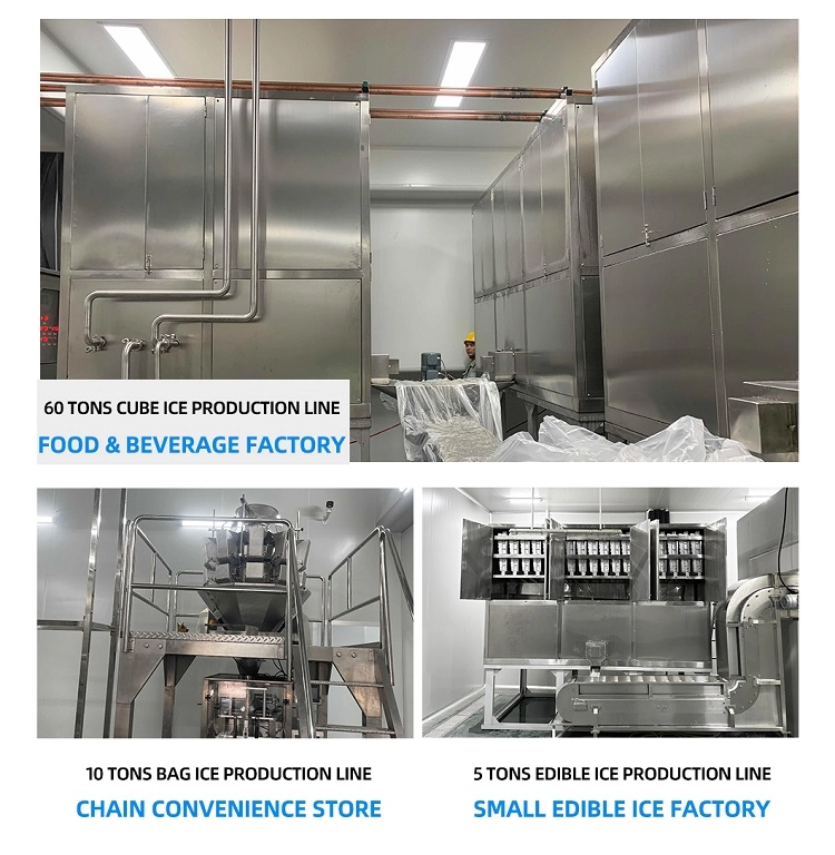Progetti installati per linee di produzione di ghiaccio a cubetti e sacchetti commerciali per l