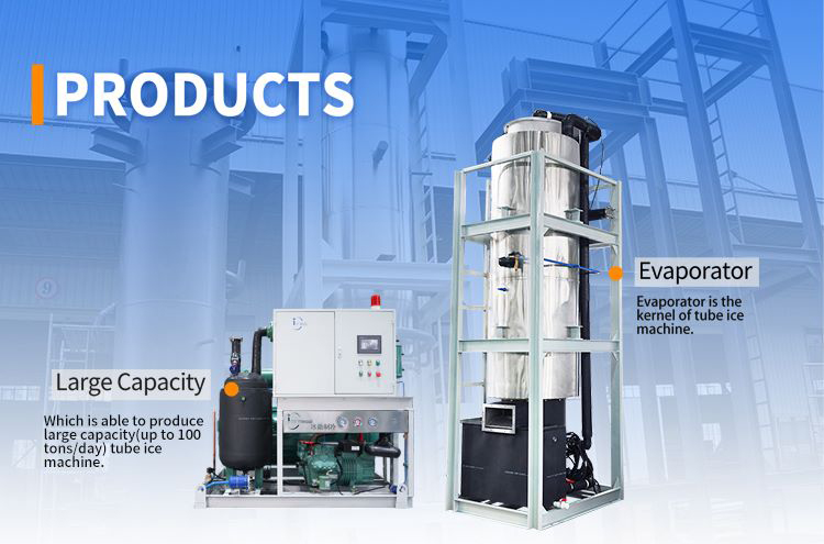 Macchina per il ghiaccio industriale a tubi con grande capacit&agrave; fino a 100 tonnellate al giorno - Design con evaporatore centrale per la produzione di ghiaccio commerciale