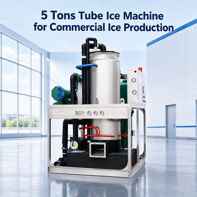 Linea di produzione di ghiaccio tubolare da 5 tonnellate con sistema di confezionamento automatico del ghiaccio
