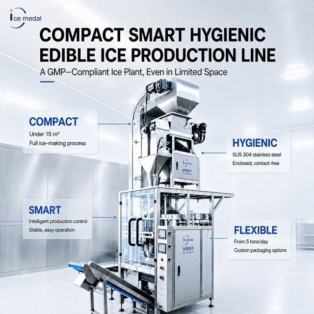 Linea di produzione di ghiaccio compattata con cubetti commestibili da 5 tonnellate/24 ore con imballaggio automatico 